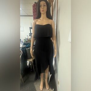 Xscape Black Strapless Asymmetrical Sheath Dress
